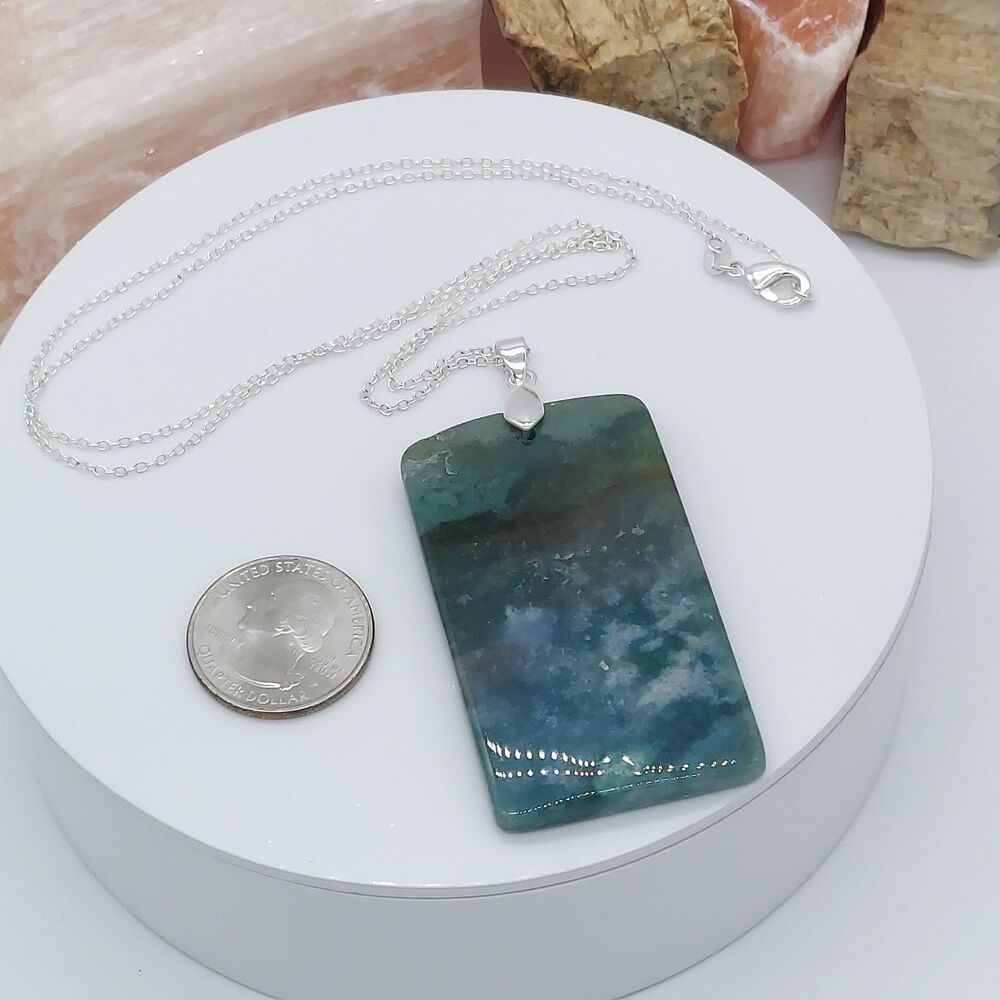 Large Moss Agate Necklace Natural Gemstone Statement Pendant - Picture 6 of 6